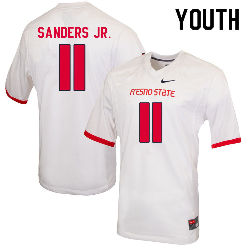Youth #11 Cale Sanders Jr. Fresno State Bulldogs College Football Jerseys Sale-White - Click Image to Close